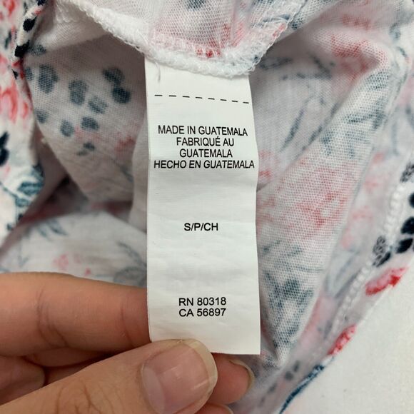 Lucky Brand Shirt Womens S White Botanical Print Cotton Crew Neck Short Sleeve - Picture 8 of 14